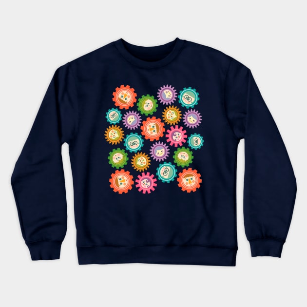 KIDS TEAMWORK for Children with Happy Positive Faces in Mechanical Science Gears - UnBlink Studio by Jackie Tahara Crewneck Sweatshirt by UnBlink Studio by Jackie Tahara